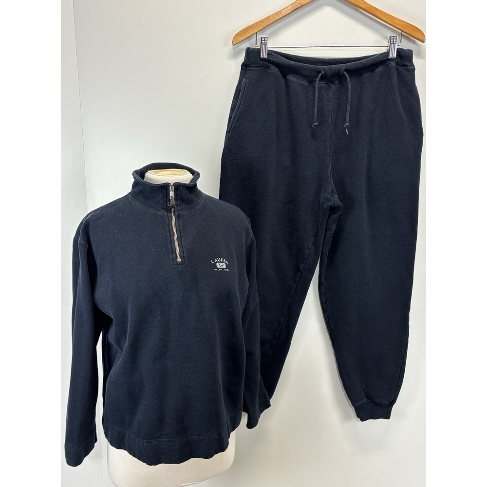 Lauren Ralph Lauren 2 Pc Jogging Outfit Small Petite Navy Pullover Pants Womens